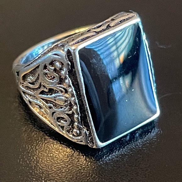 Vintage black obsidian S925 antique silver ring size 6.5 - Picture 2 of 9
